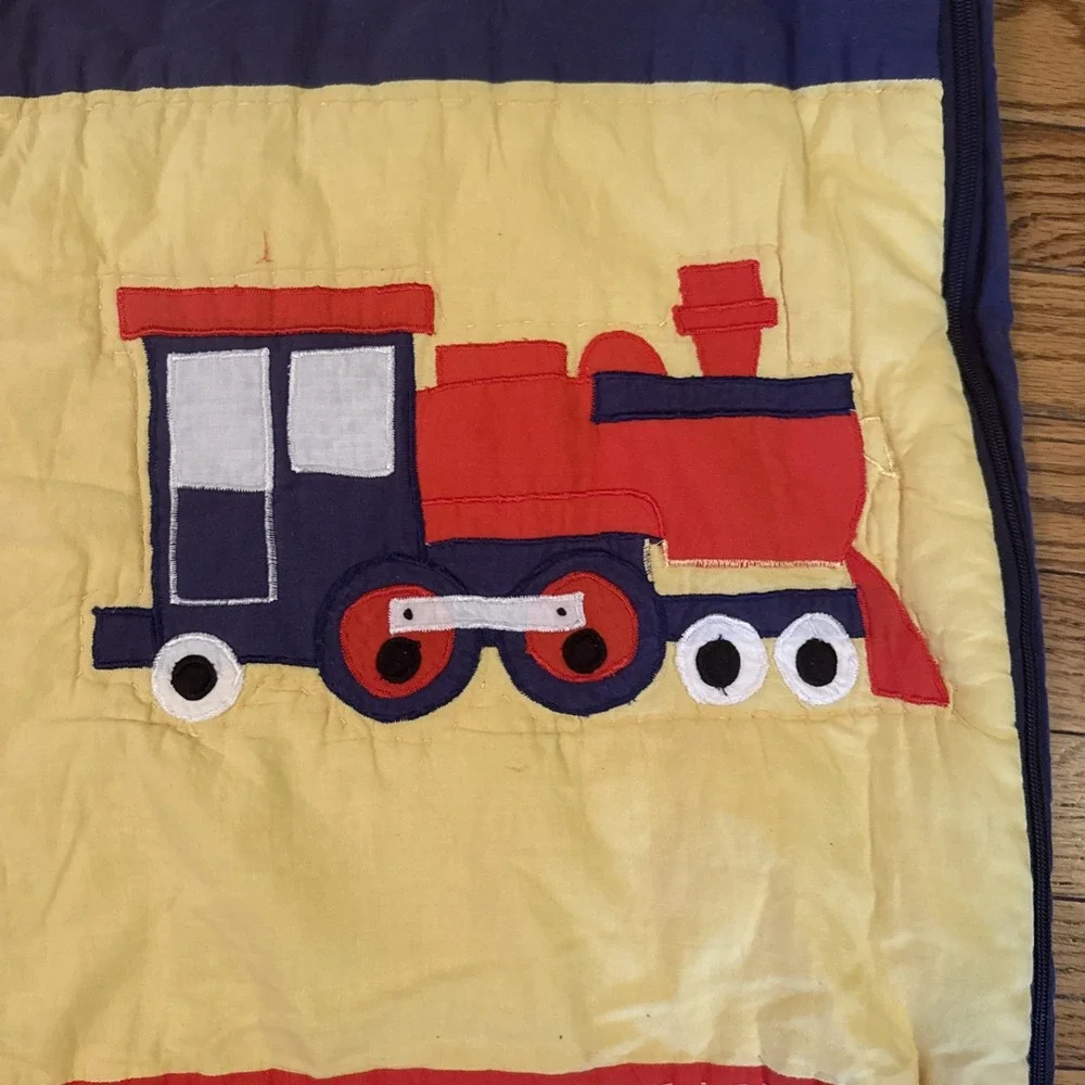 Quilted toddler sleeping bag transportation theme‎ blue green red yellow